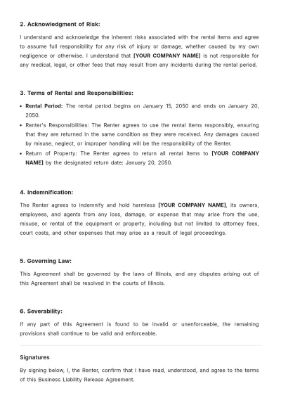 Free Business Liability Release Template to Edit Online
