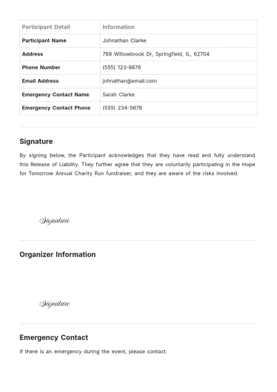 Free Event Participation Liability Release Template to Edit Online