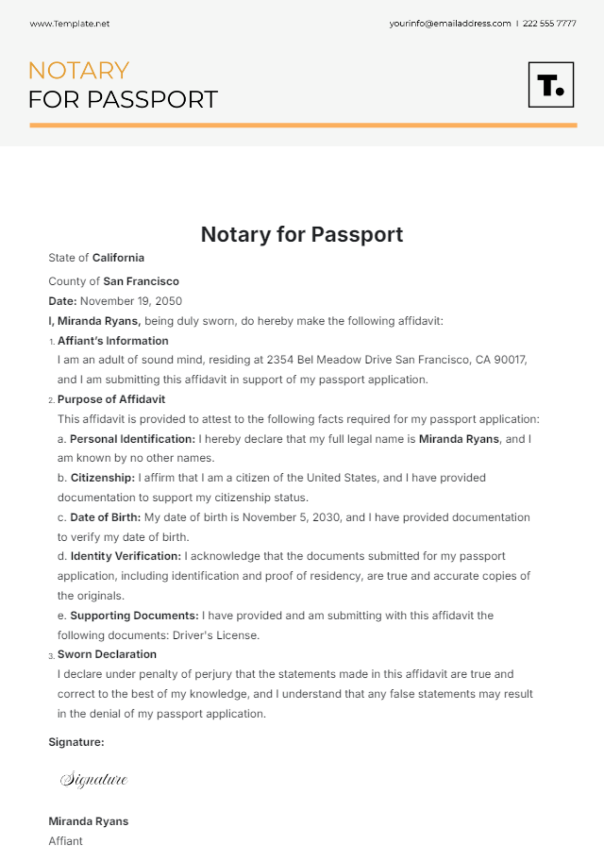 Free Notary for Passport Template