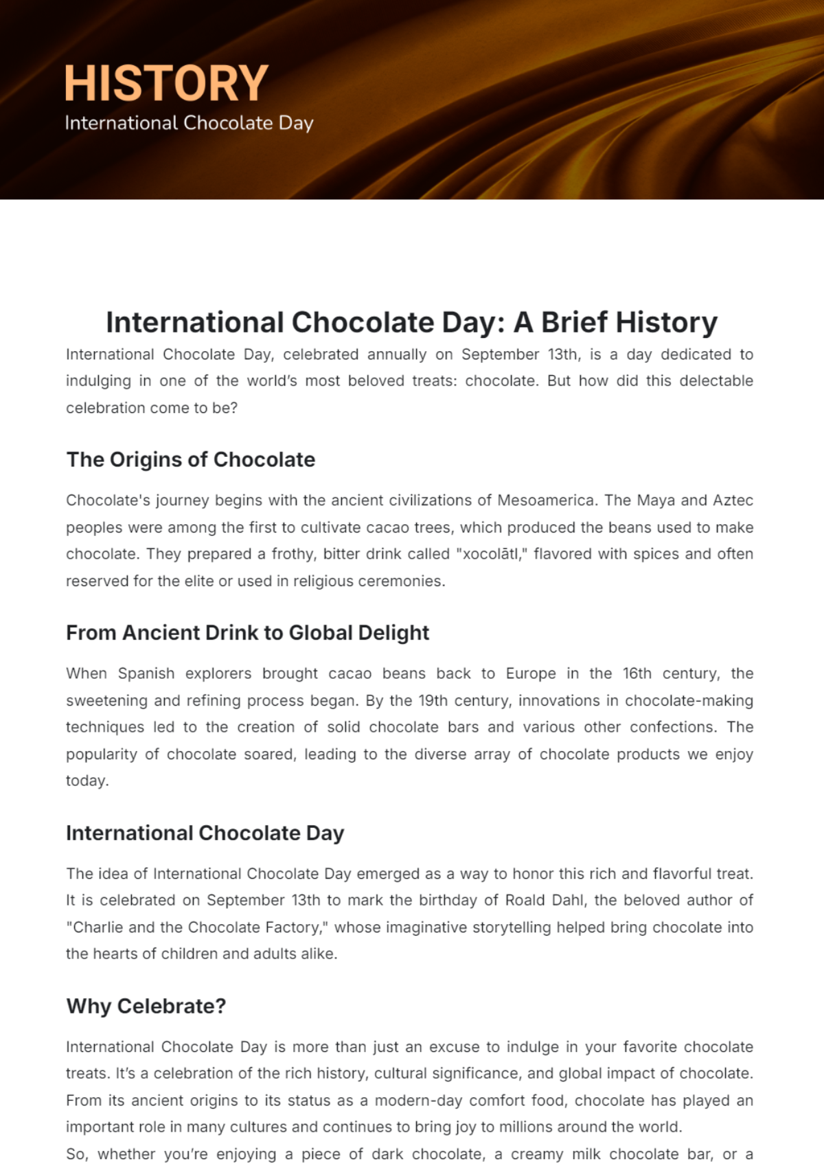 International Chocolate Day History Template