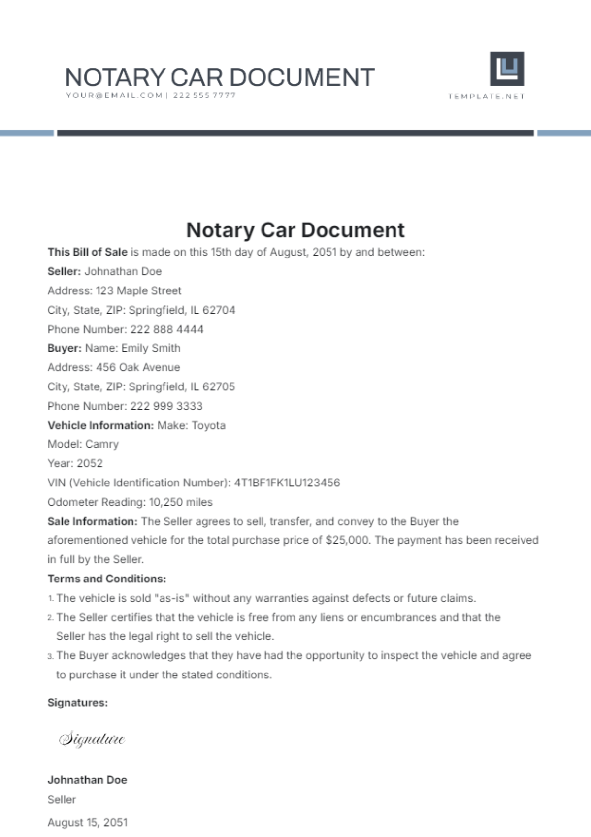 Free Notary Car Document Template