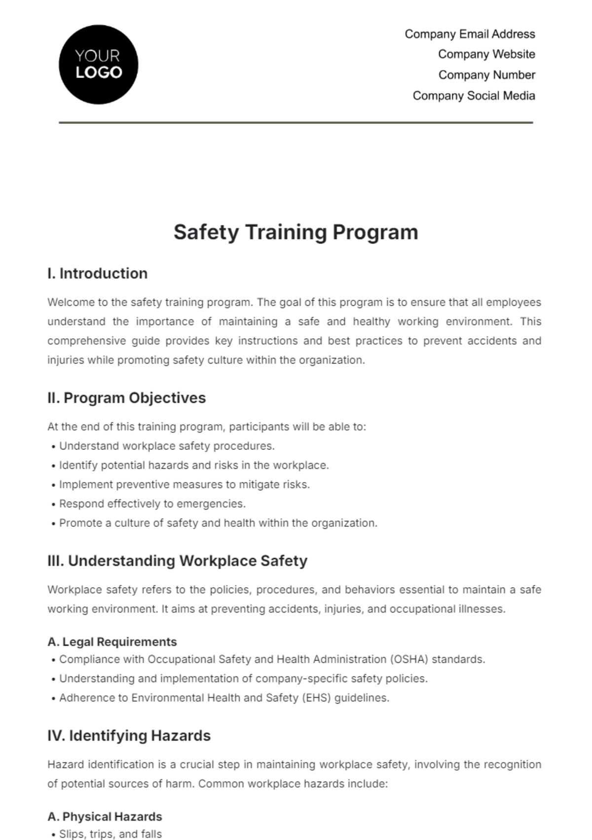 Free Safety Training Program Template to Edit Online