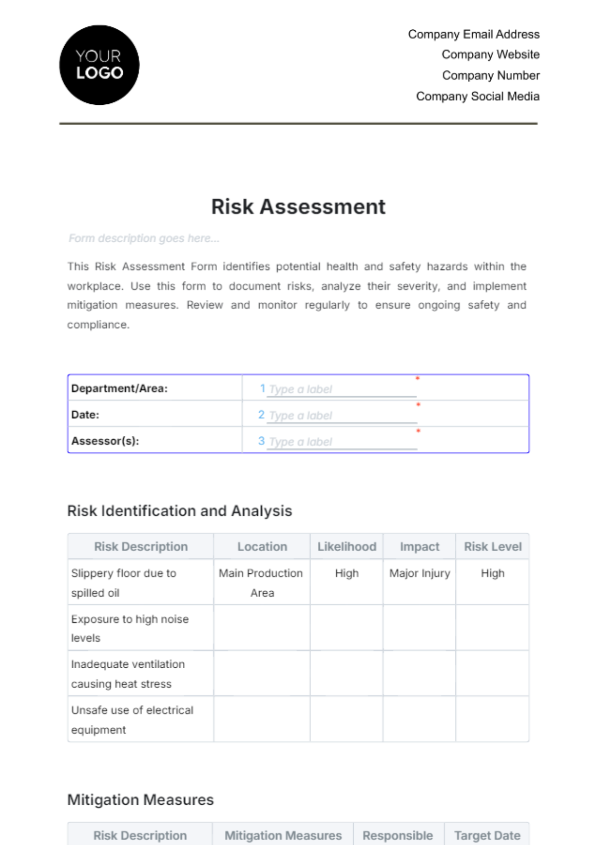 Risk Assessment Template - Edit Online & Download