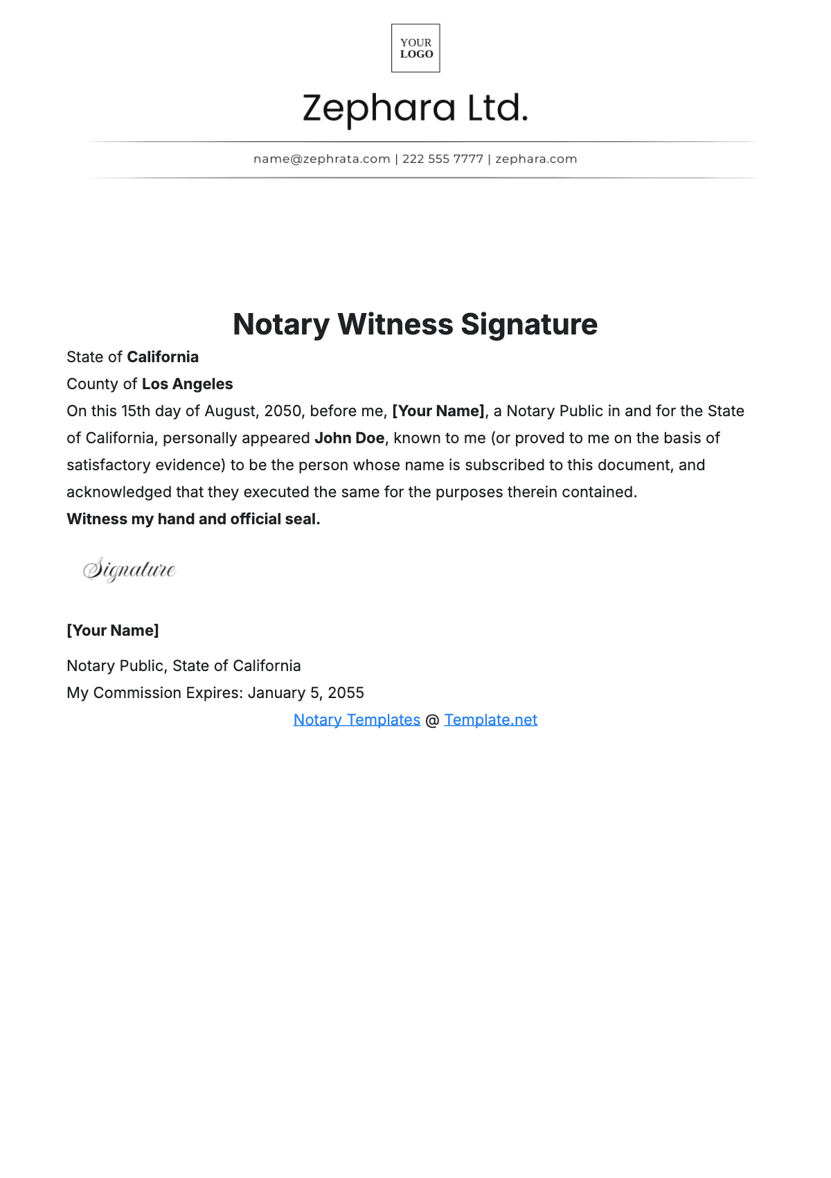 Free Notary Witness Signature Template