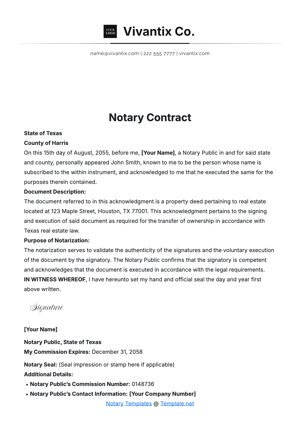 Notary Contract Template