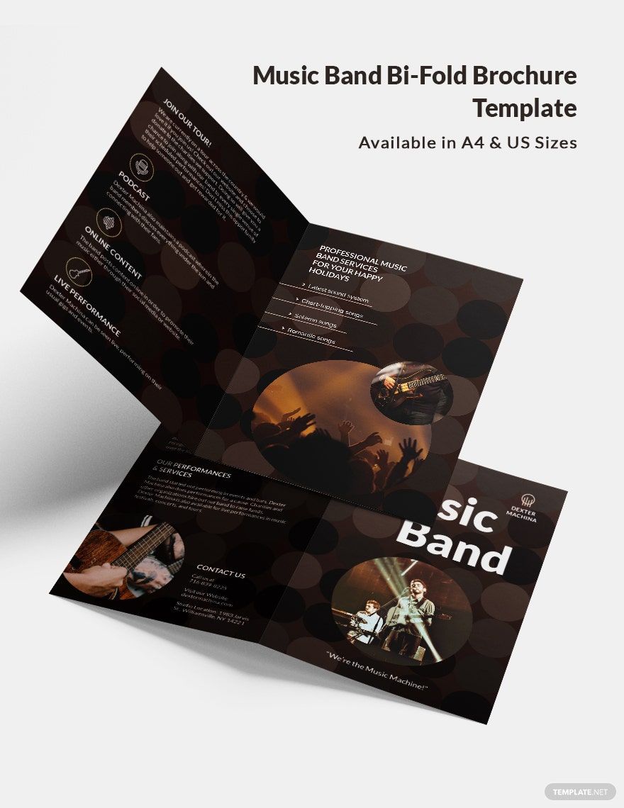 Music Band Bi-Fold Brochure Template in Word, Illustrator, PSD, Apple Pages, Publisher, InDesign