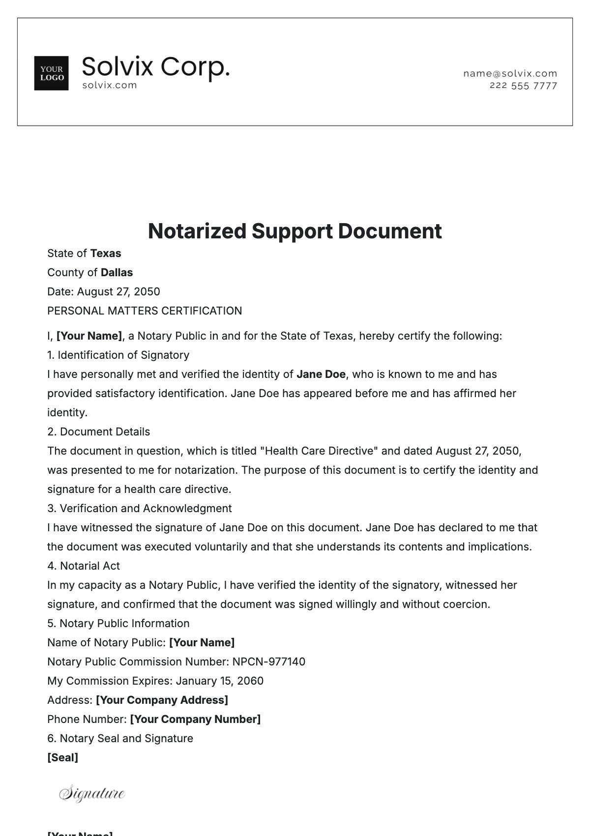 Notarized Support Document Template - Edit Online & Download