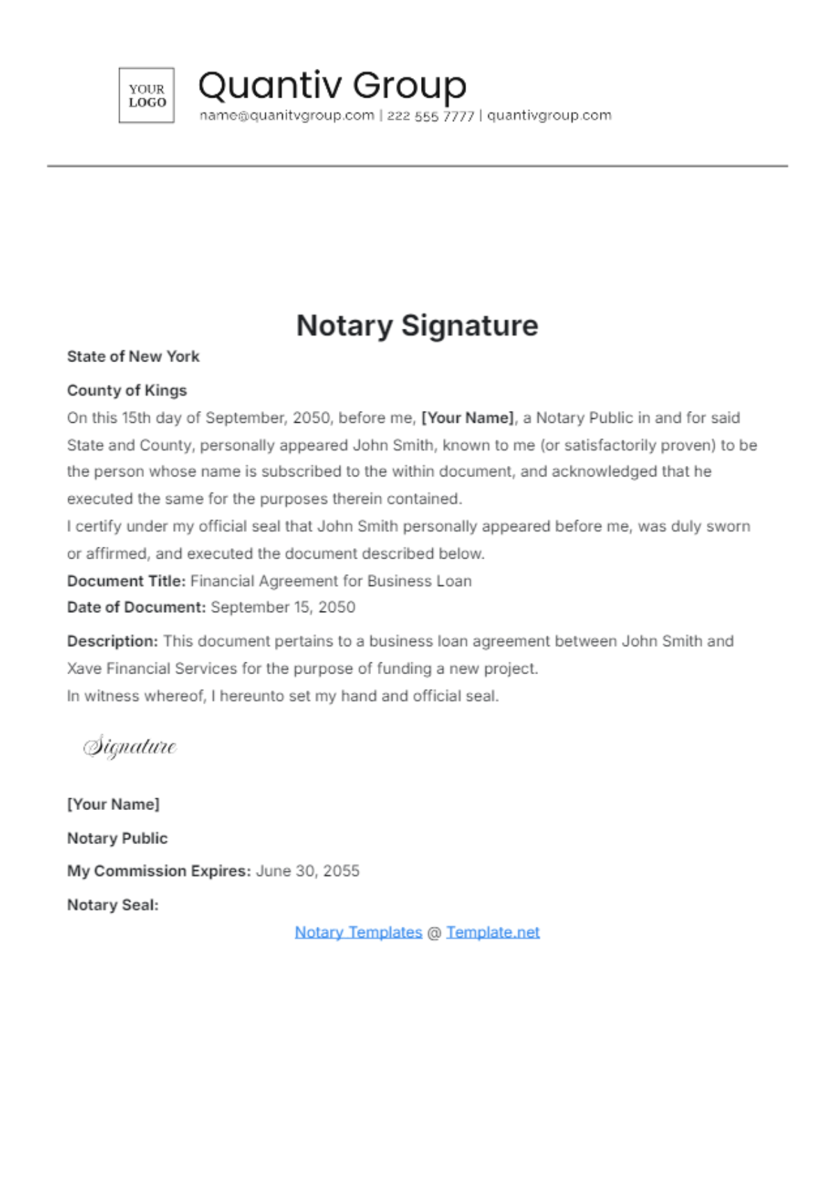 Free Notary Signature Template