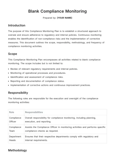 Free Blank Compliance Monitoring Template to Edit Online