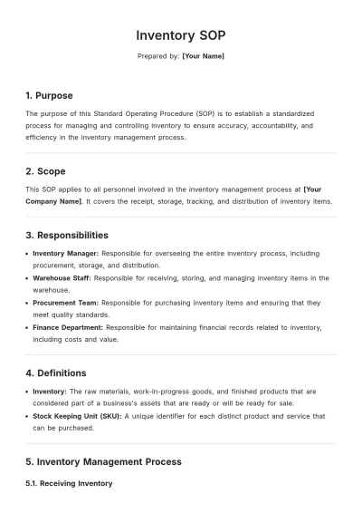 Free Inventory SOP Template to Edit Online