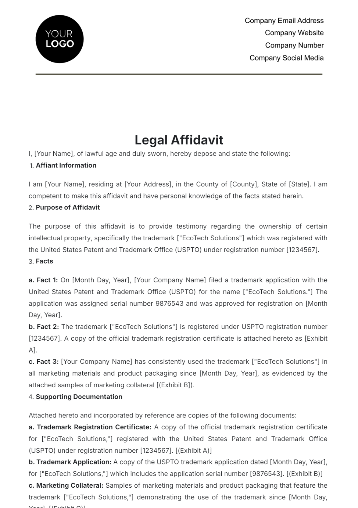 Legal Affidavit Template