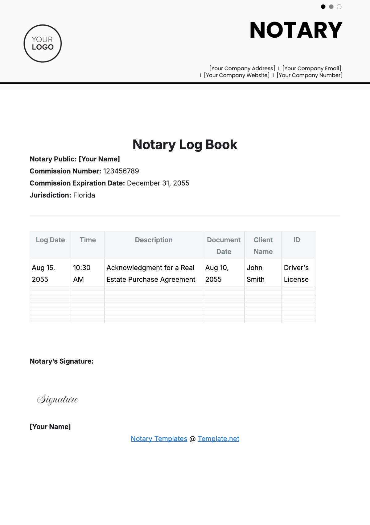 Notary Log Book Template