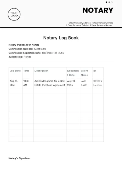 Free Notary Log Book Template to Edit Online