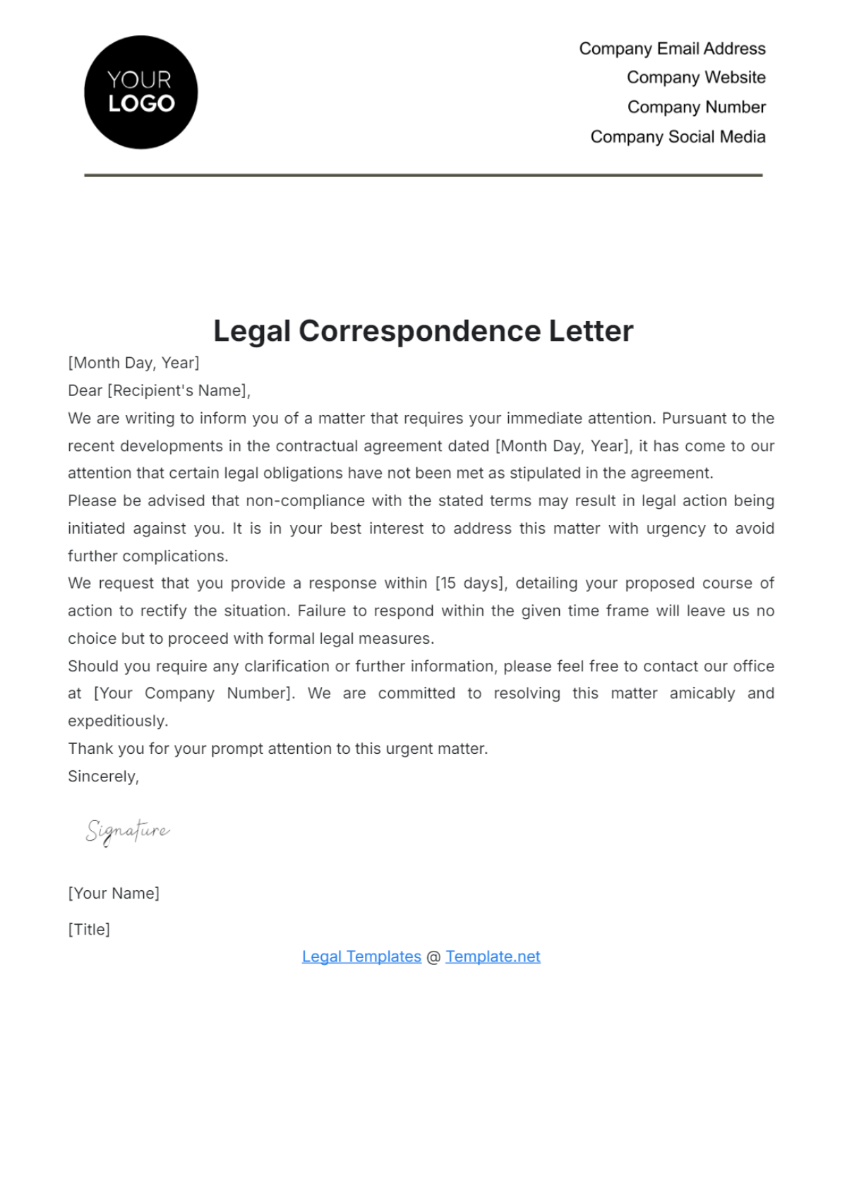 Free Legal Correspondence Letter Template to Edit Online