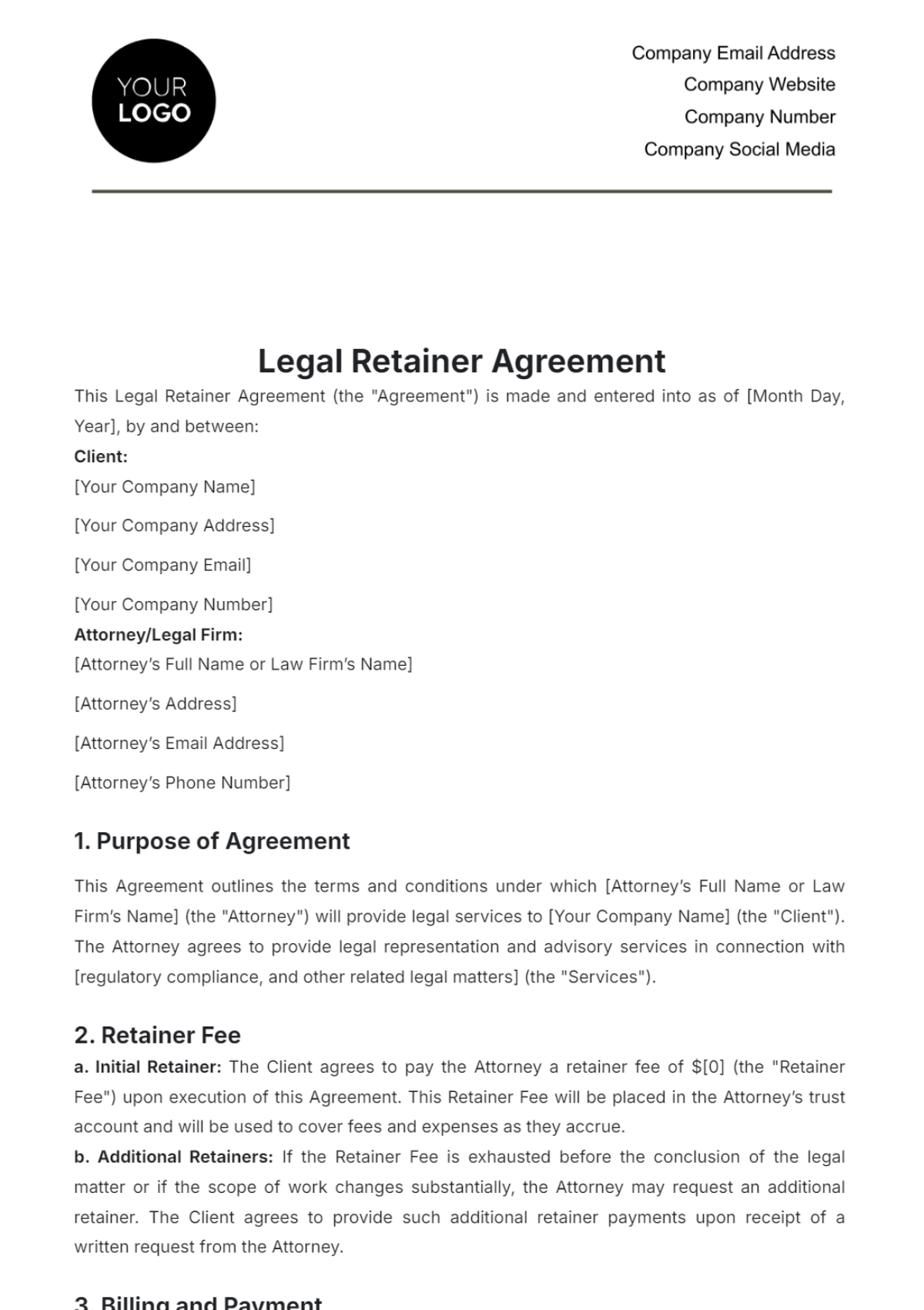 Legal Retainer Agreement Template - Edit Online & Download