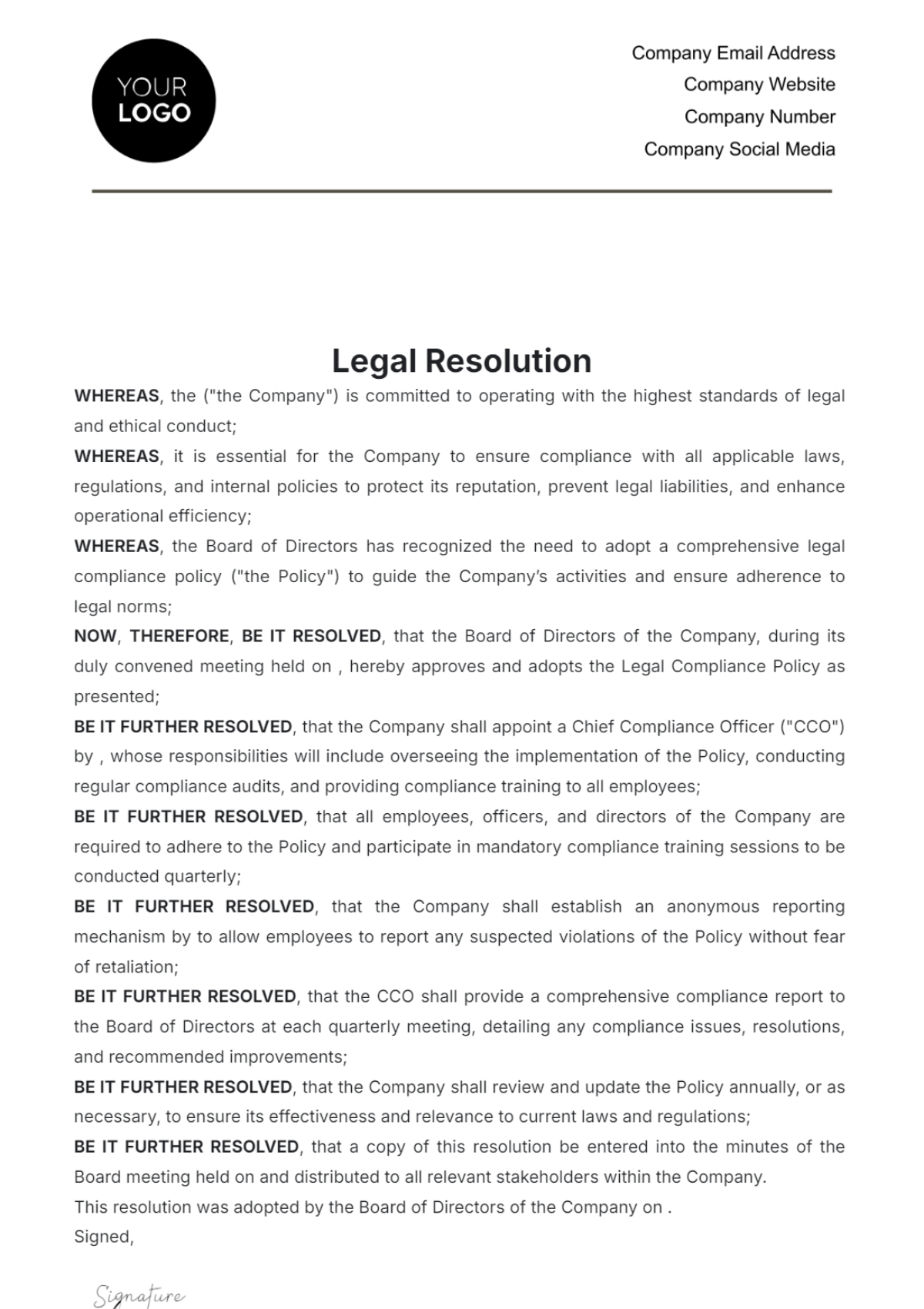 Legal Resolution Template - Edit Online & Download