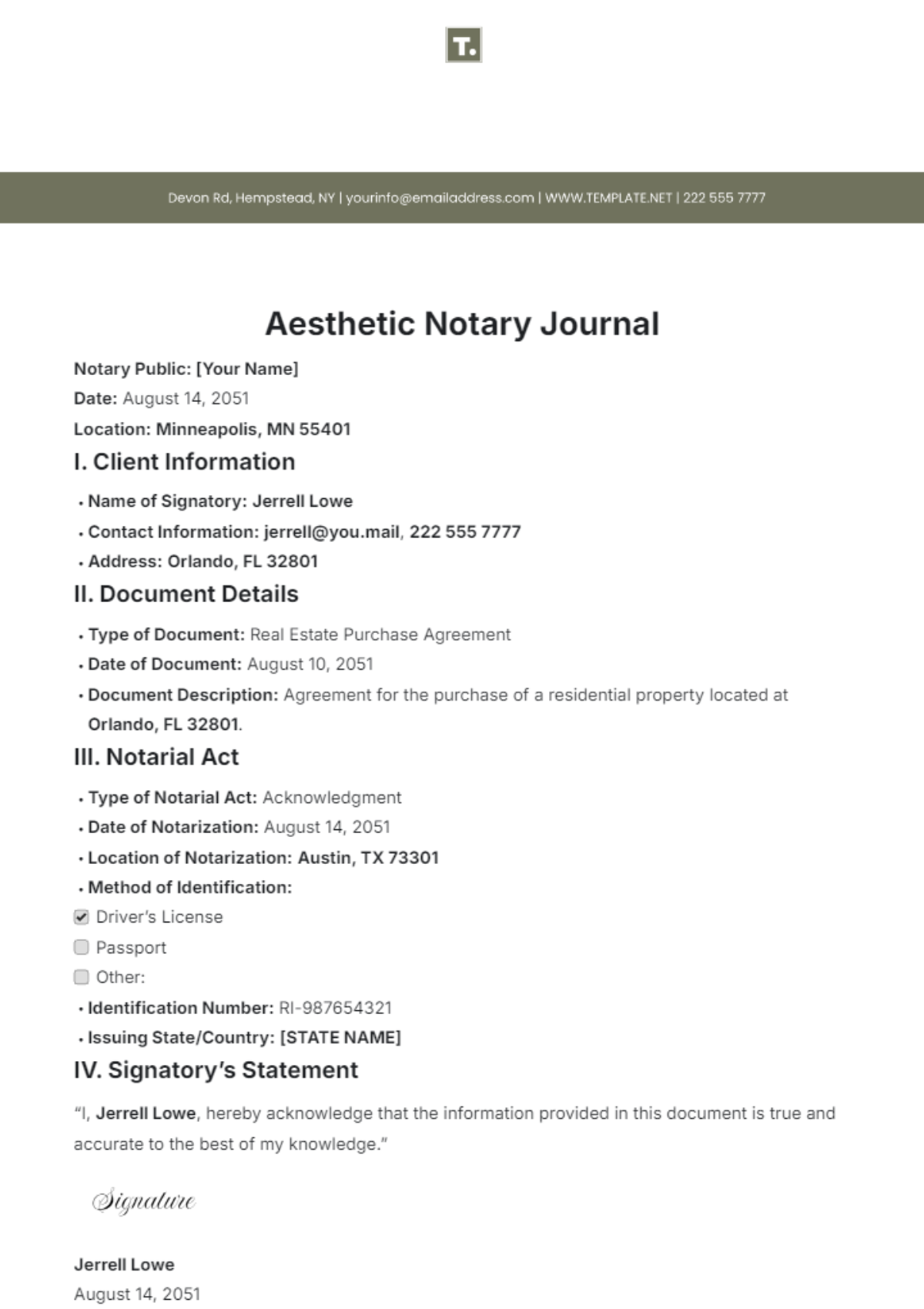 Free Aesthetic Notary Journal Template