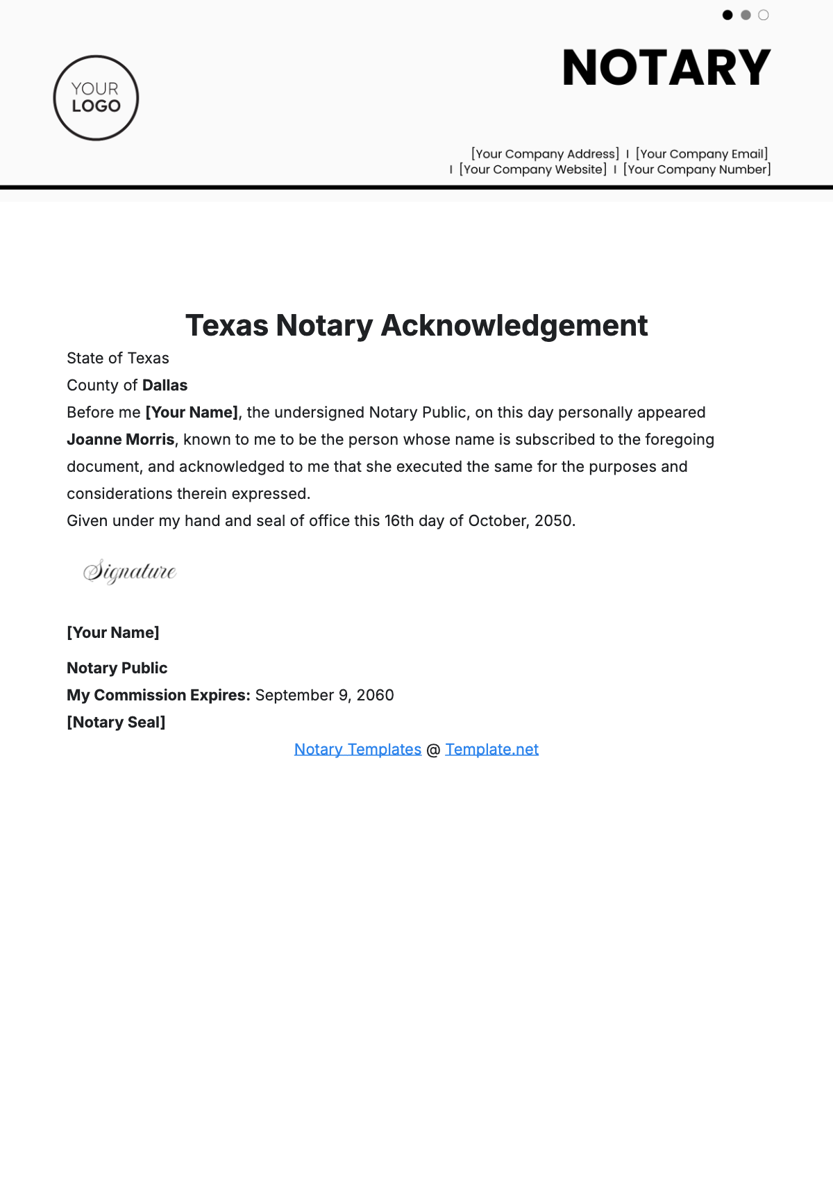 Free Texas Notary Acknowledgement Template