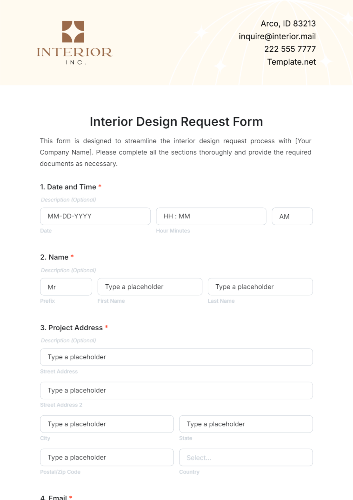 Interior Design Request Form Template