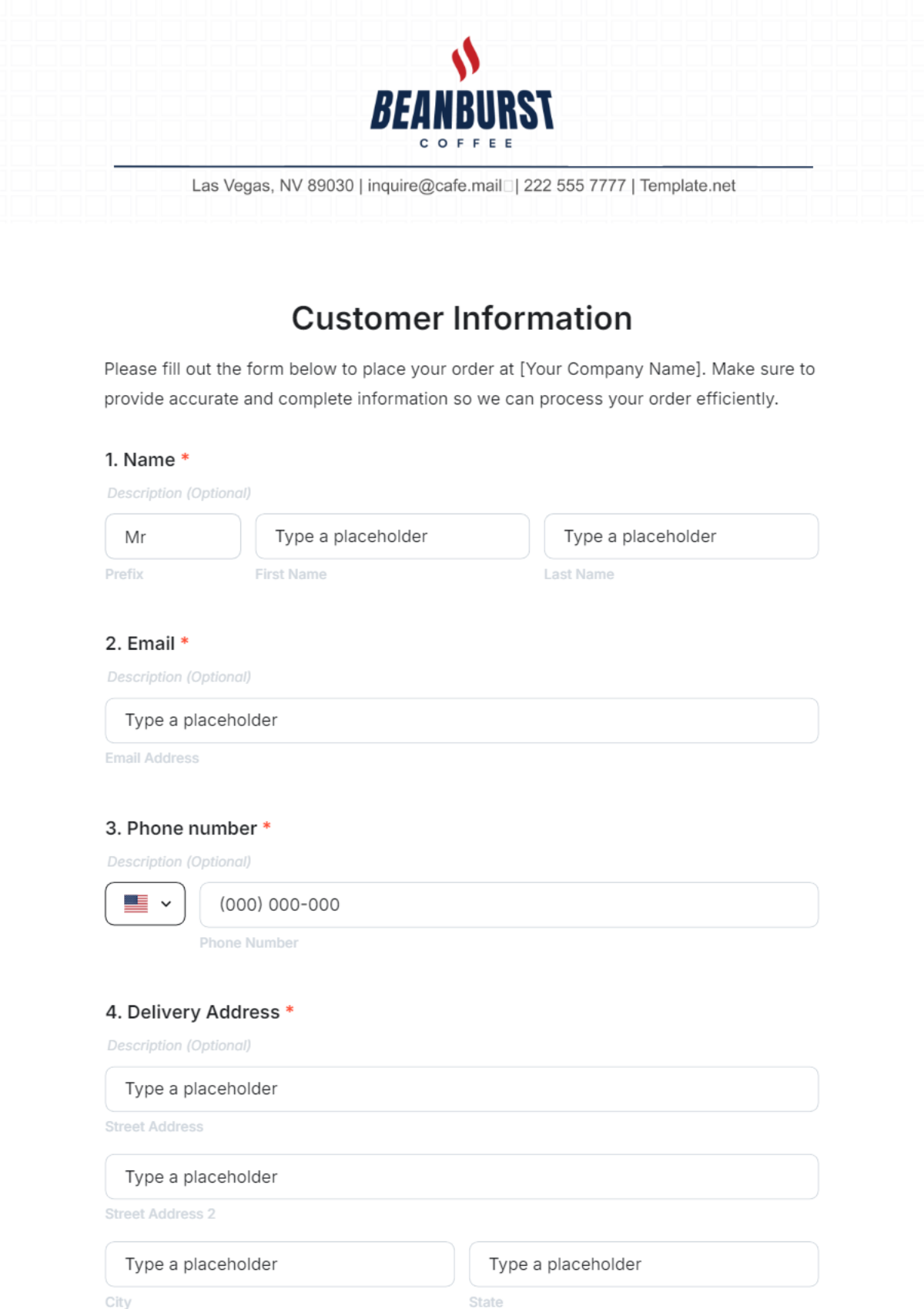 Cafe Order Form Template - Edit Online & Download