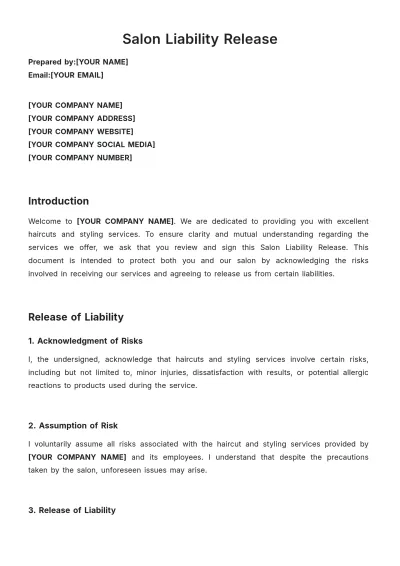 Free Salon Liability Release Design Template to Edit Online