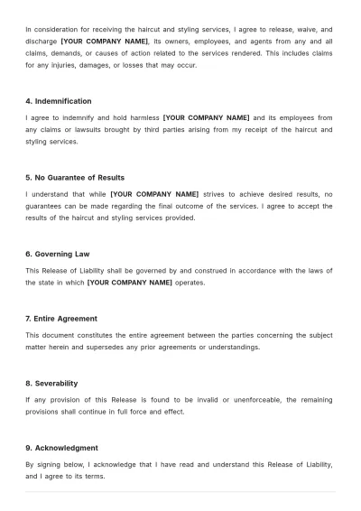 Free Salon Liability Release Design Template to Edit Online