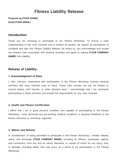 Free Fitness Liability Release Template to Edit Online