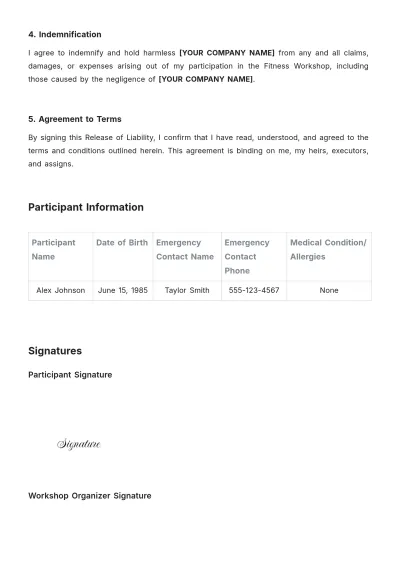 Free Fitness Liability Release Template to Edit Online