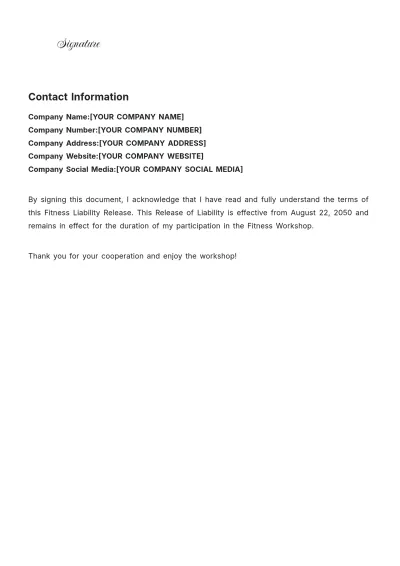 Free Fitness Liability Release Template to Edit Online