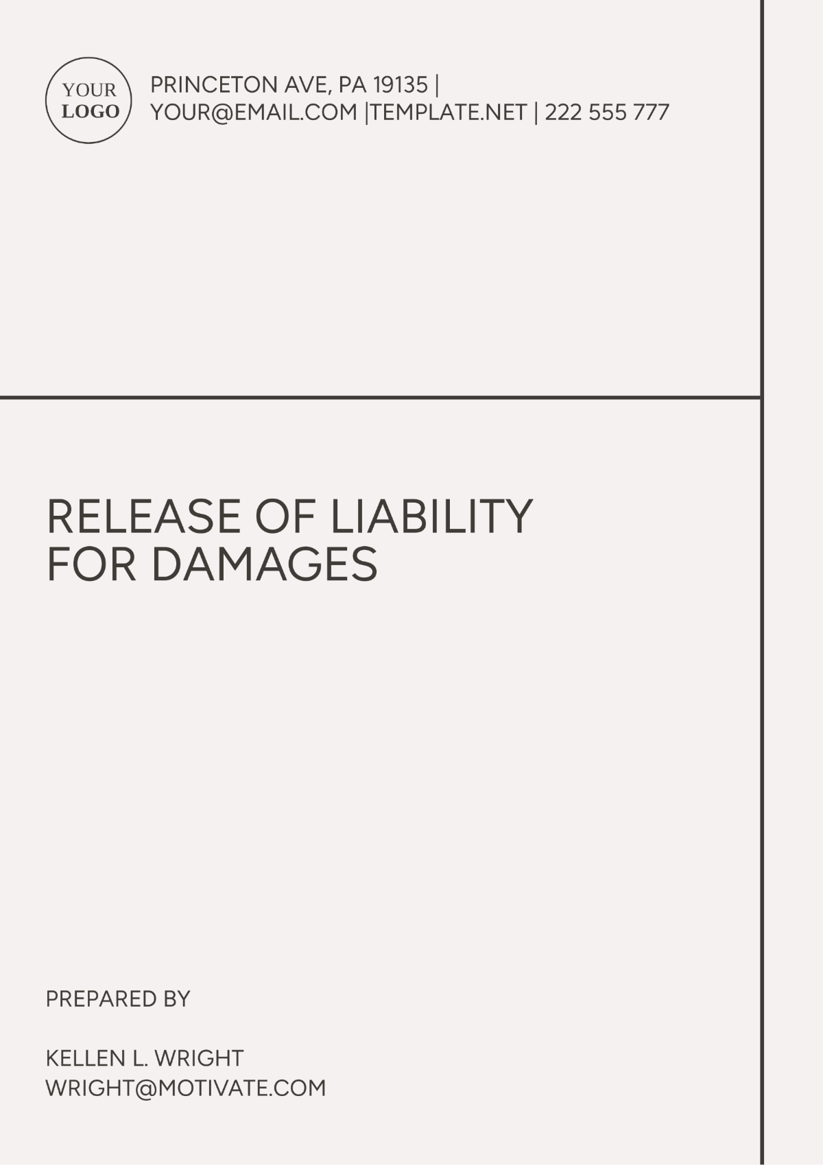 Release of Liability for Damages Template