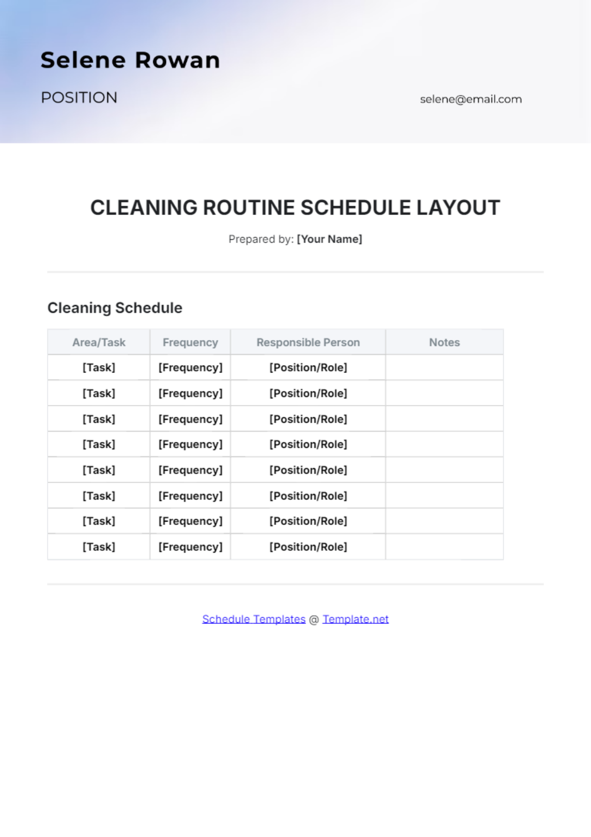 Cleaning Routine Schedule Layout Template - Edit Online & Download