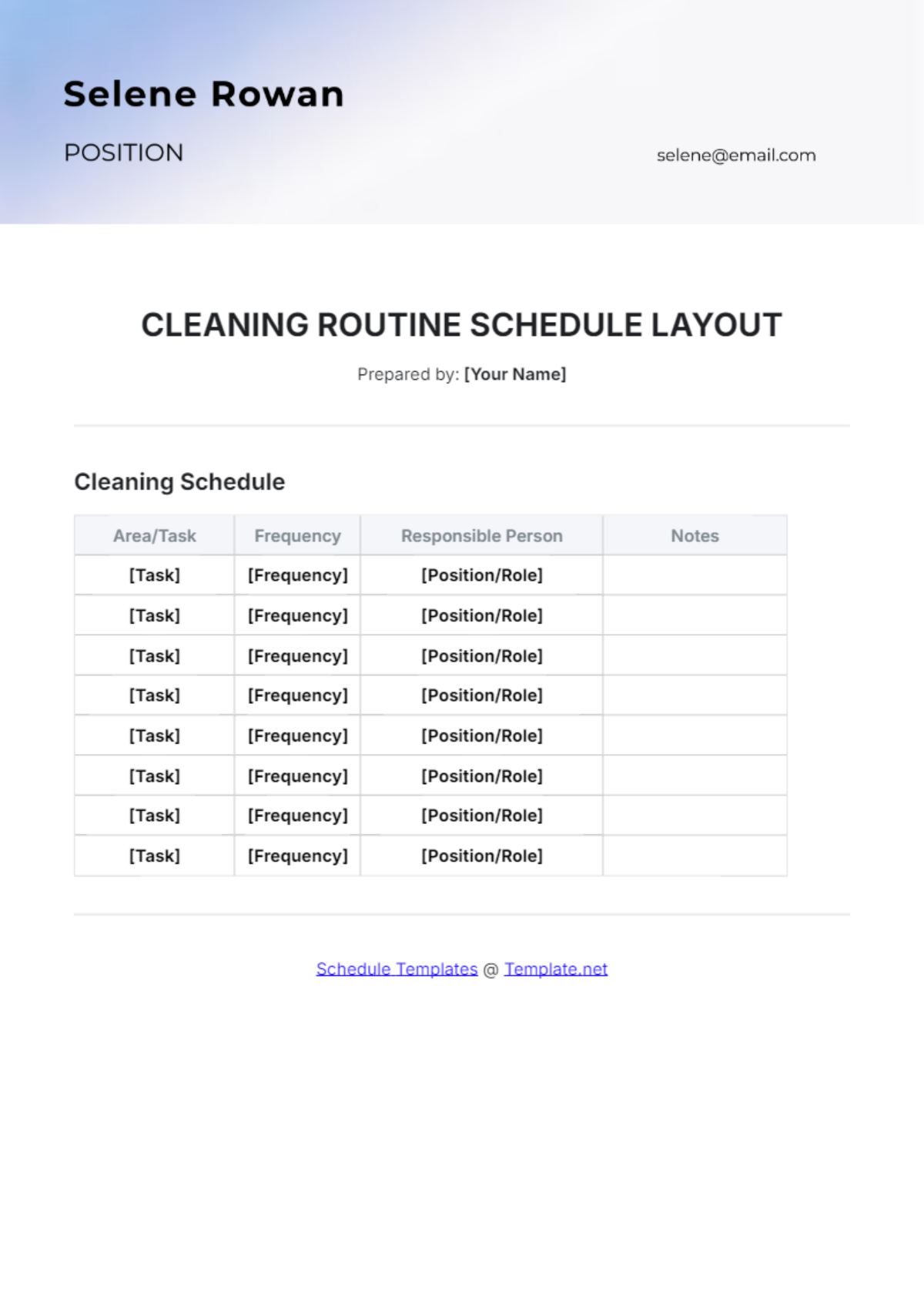 Free Cleaning Routine Schedule Layout Template Edit Online Download