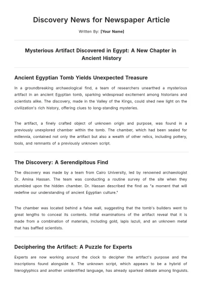 Free Discovery News for Newspaper Article Template to Edit Online