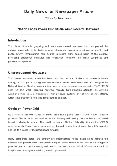 Free Daily News for Newspaper Article Template to Edit Online