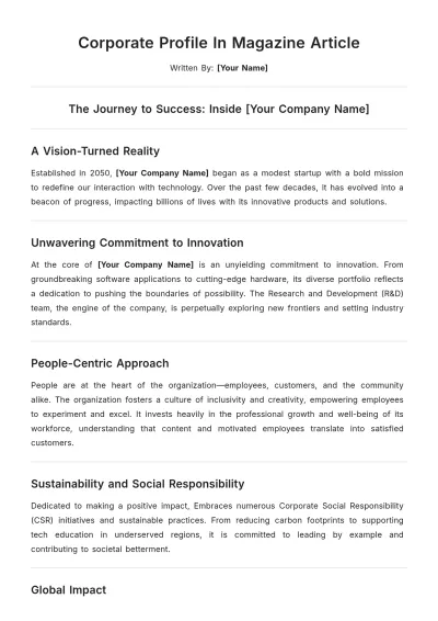 Free Corporate Profile In Magazine Article Template to Edit Online