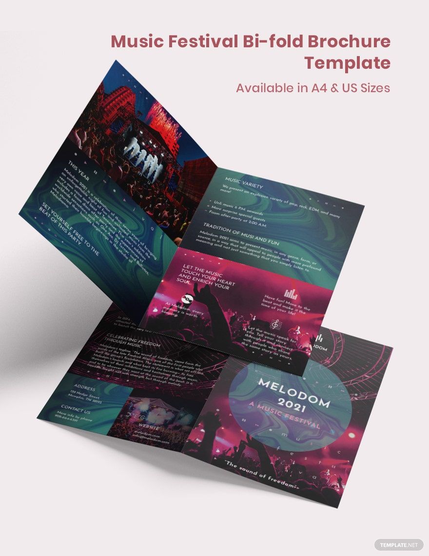 Music Festival Bi-Fold Brochure Template in Word, Pages, Illustrator, Publisher, InDesign, PSD - Download | Template.net