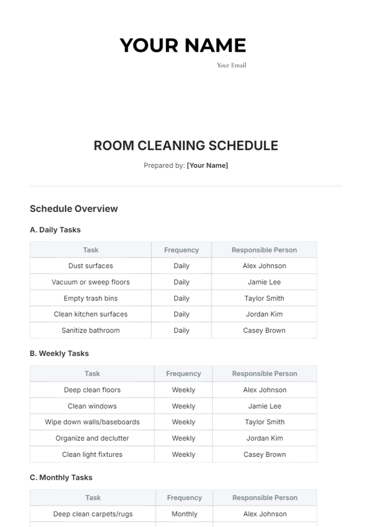 Free Warehouse Cleaning Schedule Template To Edit Online
