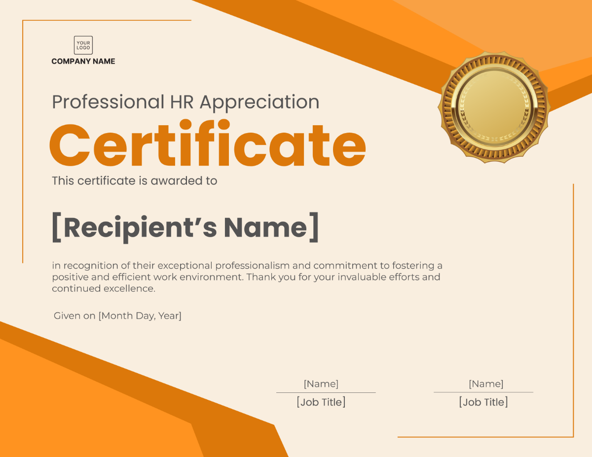 Professional HR Appreciation Certificate - Edit Online & Download