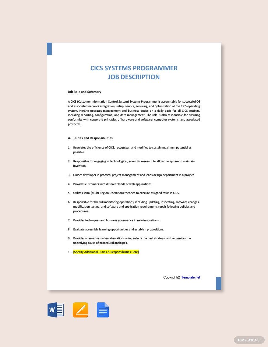 Free CICS Systems Programmer Job Ad Description Template Google Docs Word Apple Pages PDF 