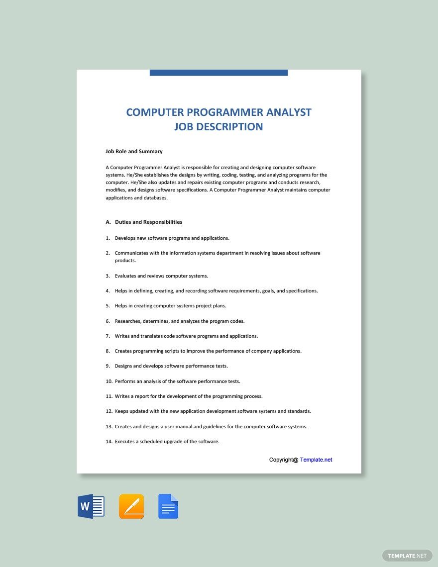 Computer Programmer Analyst Job Ad/Description Template