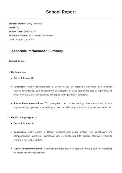 Free School Report Template to Edit Online