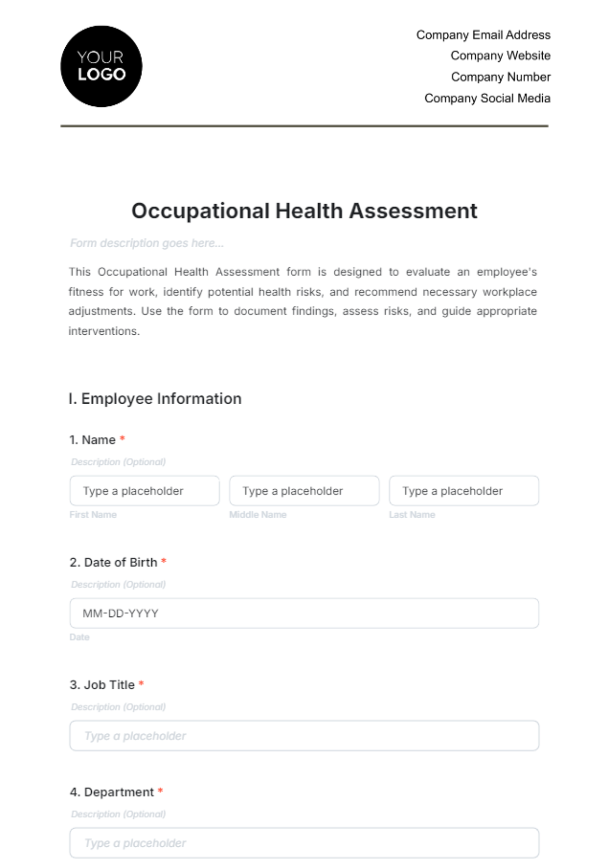 Occupational Health Assessment Template - Edit Online & Download