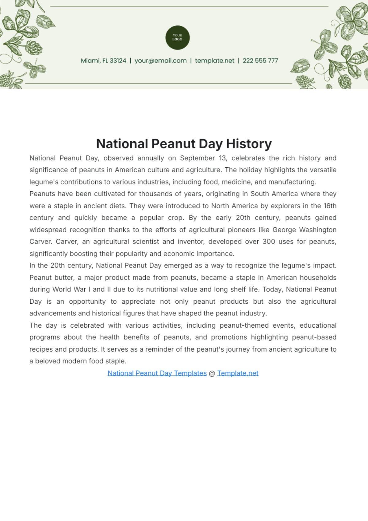 National Peanut Day History Template