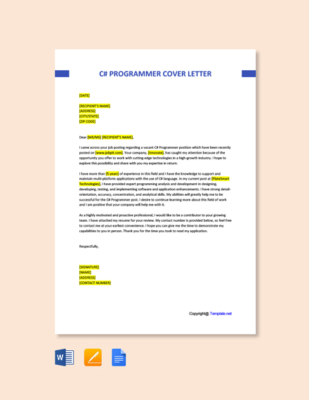 Computer Programmer Cover Letter Template - Google Docs, Word ...