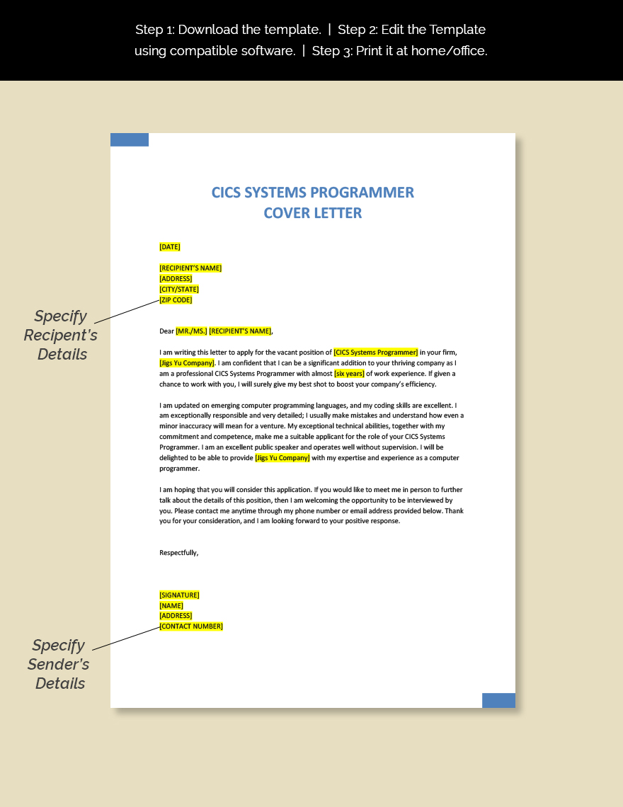 CICS Systems Programmer Cover Letter
