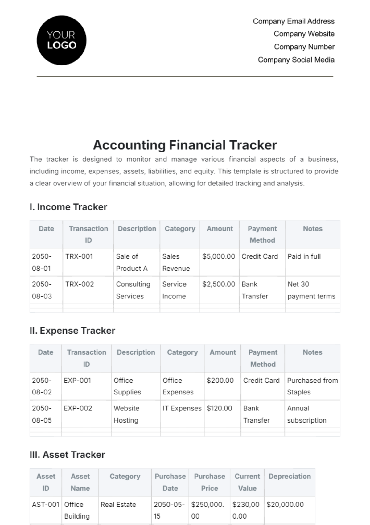 Accounting Financial Tracker Template - Edit Online & Download