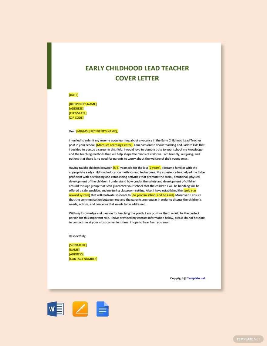 Early Childhood Lead Teacher Cover Letter