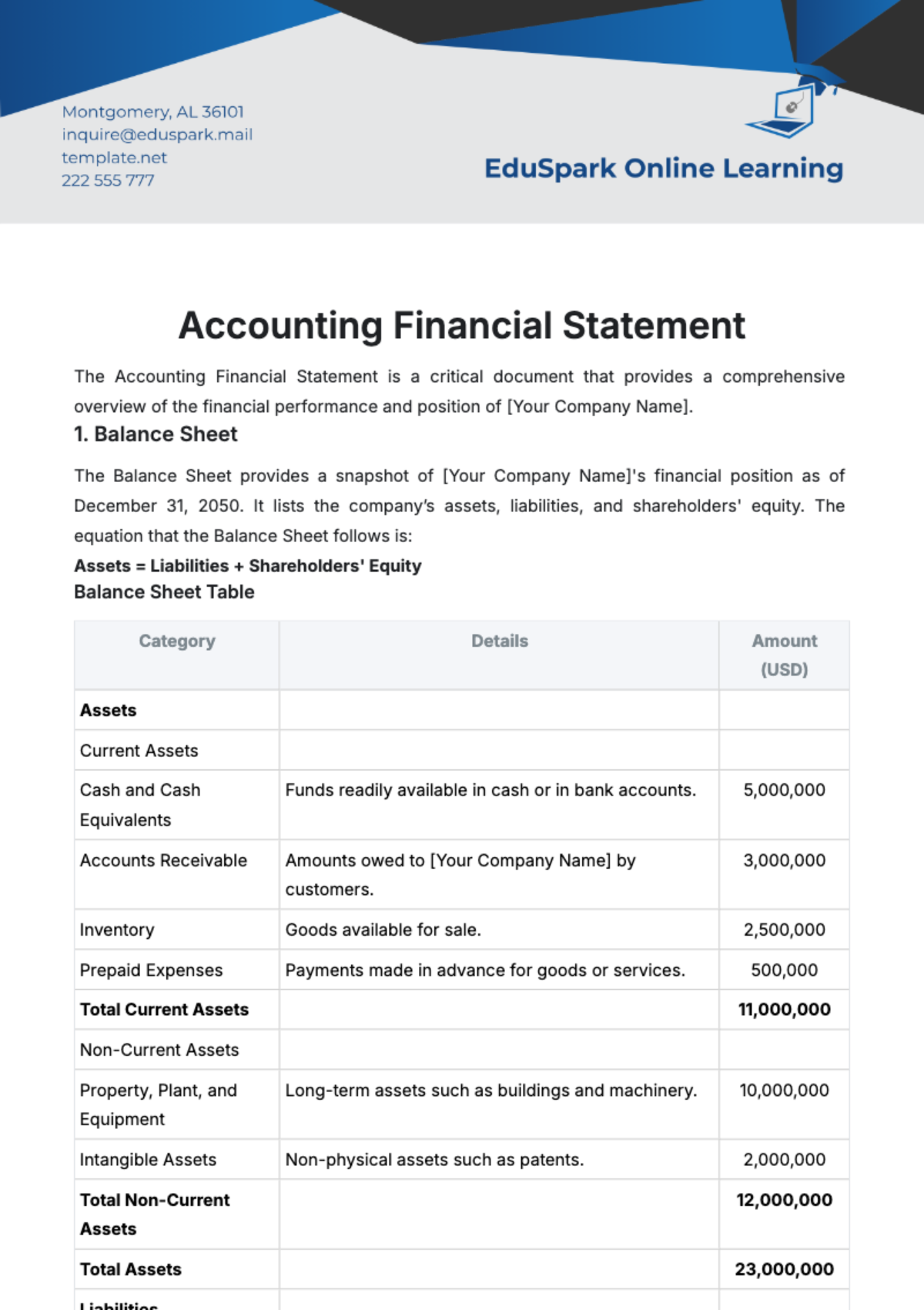 Free Accounting Financial Statement Template