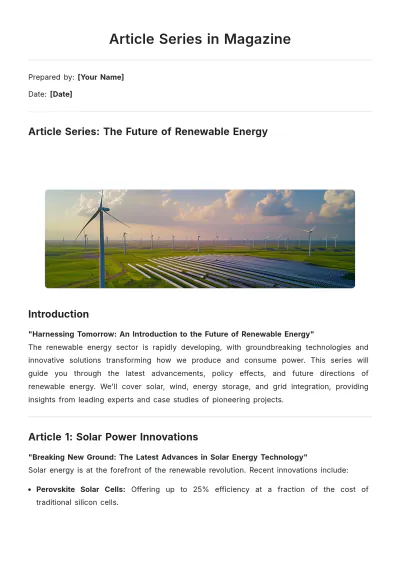 Free Article Series in Magazine Template to Edit Online
