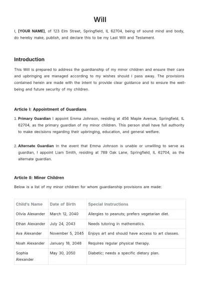 Free Will Template to Edit Online
